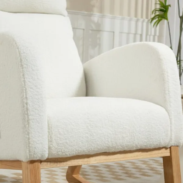 Rootz Living Fåtöljer>Rootz Rocking Chair - Avslappningsstol - Sjuksköterska - Tjock stoppning - 70 cm x 96 cm x 107 cm - vit