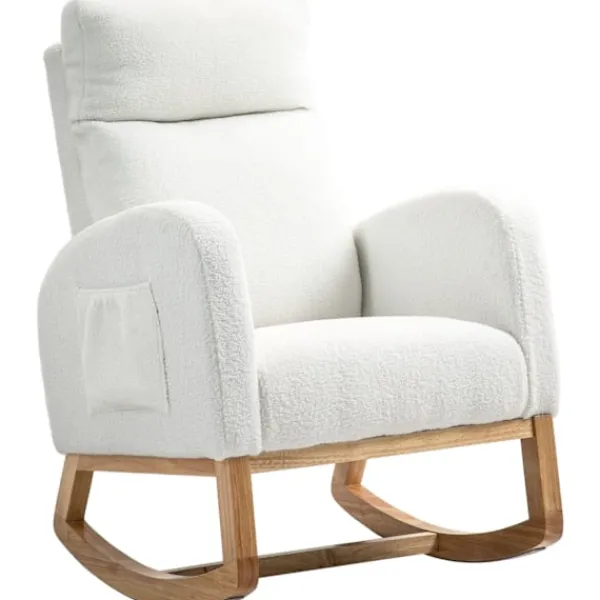 Rootz Living Fåtöljer>Rootz Rocking Chair - Avslappningsstol - Sjuksköterska - Tjock stoppning - 70 cm x 96 cm x 107 cm - vit