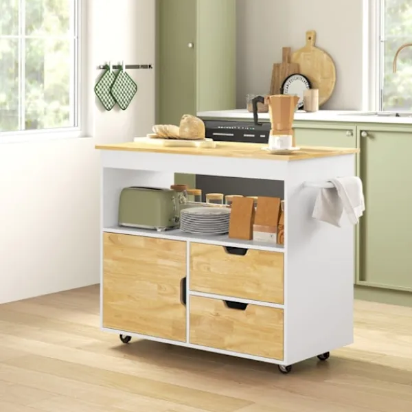 Rootz Living Köksö>Rootz Rollable Kitchen Trolley - Mobile Kitchen Island - Kitchen Cart - riklig förvaring och enkel rörlighet - 107 cm x 50 cm x 85 cm