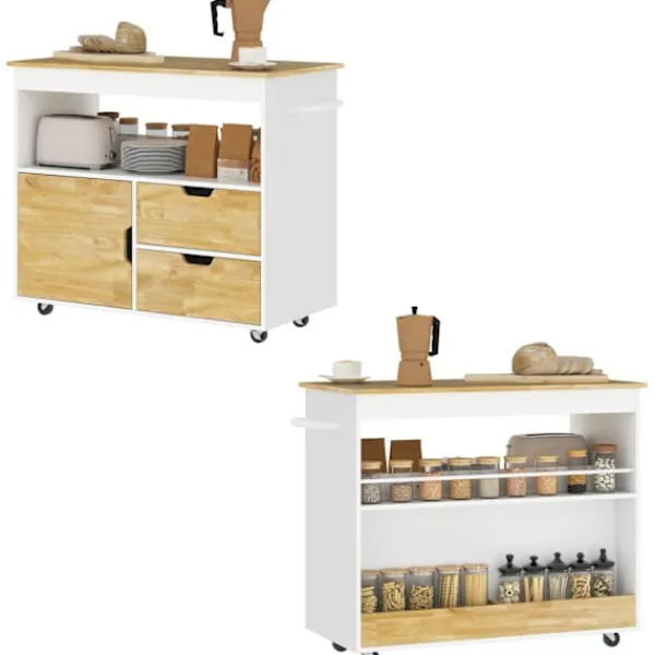 Rootz Living Köksö>Rootz Rollable Kitchen Trolley - Mobile Kitchen Island - Kitchen Cart - riklig förvaring och enkel rörlighet - 107 cm x 50 cm x 85 cm