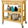 Rootz Living Köksö>Rootz Rubber Wood Kitchen - Förvaringsvagn med två lådor och hyllor
