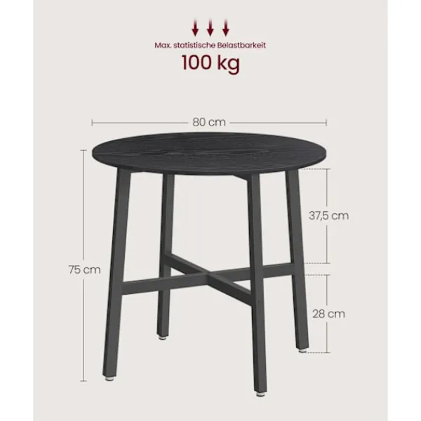 Rootz Living Matbord>Rootz runt matbord - Spånskiva stål - Modernt bord - 80cm D, 75cm H - Ebony Black-Ink Black - 10,8kg - 100 kg Kapacitet