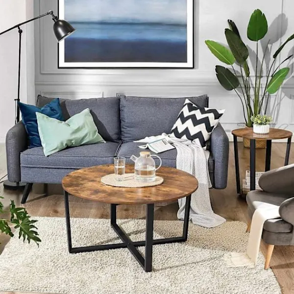 Rootz Living Soffbord>Rootz runt soffbord - Industriell stil - Sidobord - Cocktailbord - 88 x 88 x 47 cm