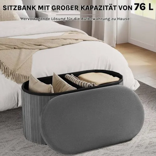 Rootz Living Pallar>Rootz sammet vikbar förvaringspall - ottoman - säte bröstet - bekvämt skum - 76x38x38 cm, grå