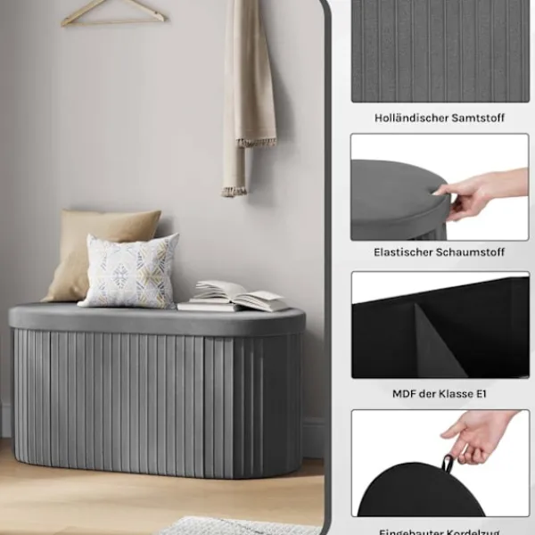 Rootz Living Pallar>Rootz sammet vikbar förvaringspall - ottoman - säte bröstet - bekvämt skum - 76x38x38 cm, grå