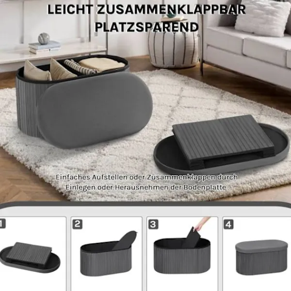 Rootz Living Pallar>Rootz sammet vikbar förvaringspall - ottoman - säte bröstet - bekvämt skum - 76x38x38 cm, grå