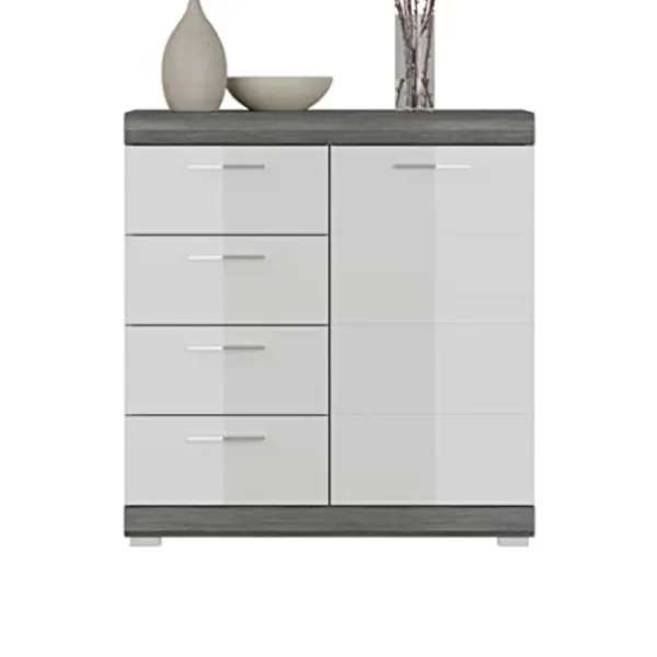 Rootz Living Byråer>Rootz scout byrå x trä - vit hög glans front - rök silver kropp - 80 cm x 85 cm x 37 cm - modern design - fsc certifierad