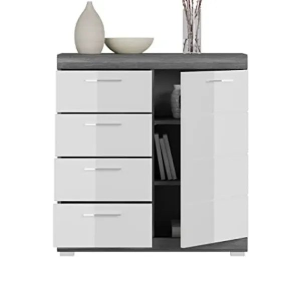 Rootz Living Byråer>Rootz scout byrå x trä - vit hög glans front - rök silver kropp - 80 cm x 85 cm x 37 cm - modern design - fsc certifierad