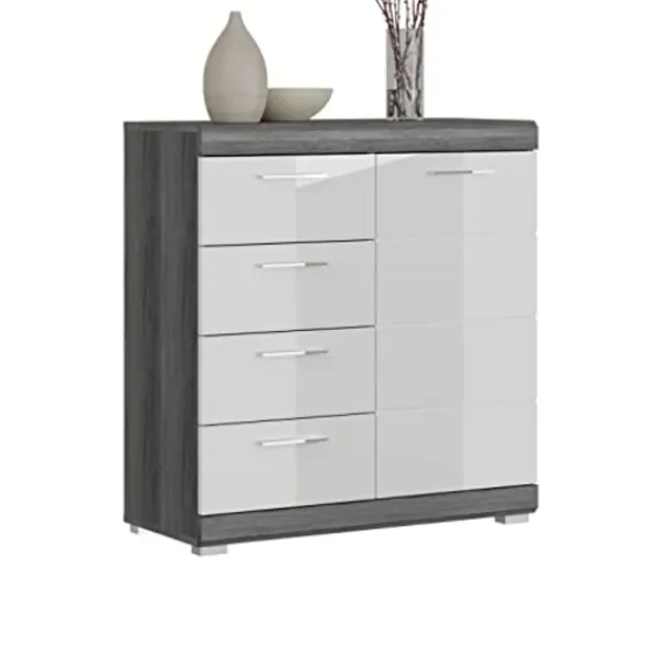 Rootz Living Byråer>Rootz scout byrå x trä - vit hög glans front - rök silver kropp - 80 cm x 85 cm x 37 cm - modern design - fsc certifierad