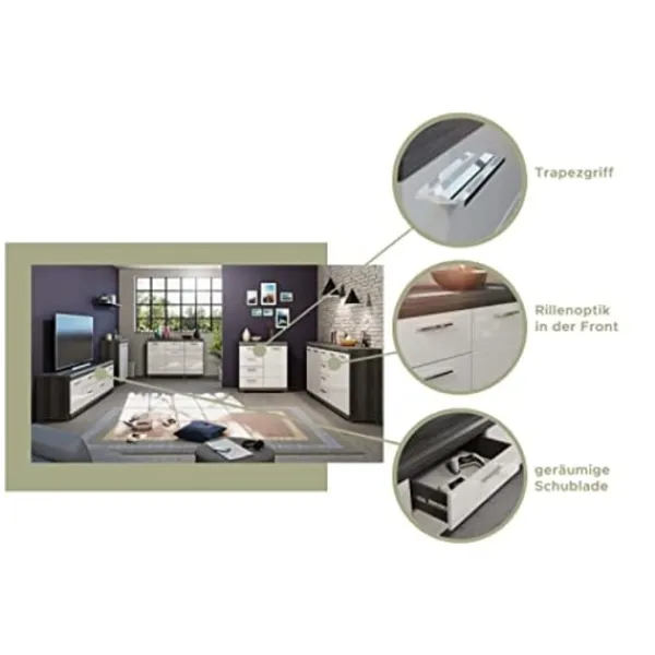 Rootz Living Byråer>Rootz scout byrå x trä - vit hög glans front - rök silver kropp - 80 cm x 85 cm x 37 cm - modern design - fsc certifierad