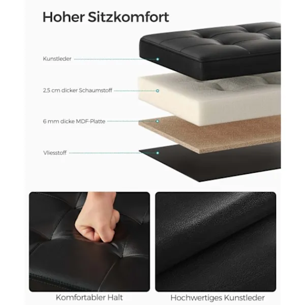 Rootz Living Sittpuffar>Rootz Seat Chest - Förvaring Ottoman - Fotpall - Multifunktionell - 31cm x 41cm x 31cm - Snygg design - PU/MDF/Foam - 2,1kg