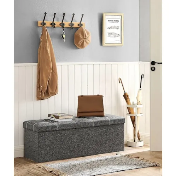 Rootz Living Kistor & Koffertar>Rootz Seat Chest Ottoman - Förvaringsbänk - Mörkgrå - MDF - Imiterat linne - Skum - Stor förvaringskapacitet - Robust konstruktion - Mångsidig användn | Fyndiq