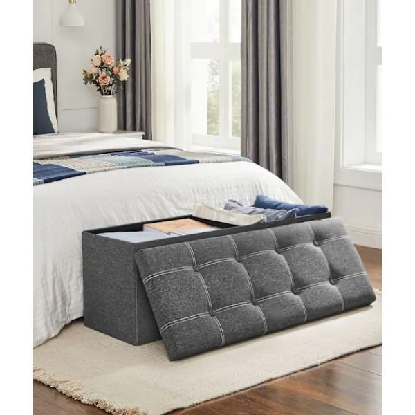 Rootz Living Kistor & Koffertar>Rootz Seat Chest Ottoman - Förvaringsbänk - Mörkgrå - MDF - Imiterat linne - Skum - Stor förvaringskapacitet - Robust konstruktion - Mångsidig användn | Fyndiq