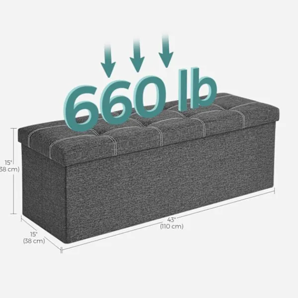 Rootz Living Kistor & Koffertar>Rootz Seat Chest Ottoman - Förvaringsbänk - Mörkgrå - MDF - Imiterat linne - Skum - Stor förvaringskapacitet - Robust konstruktion - Mångsidig användn | Fyndiq