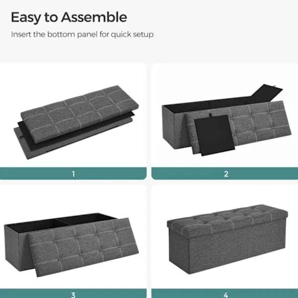 Rootz Living Kistor & Koffertar>Rootz Seat Chest Ottoman - Förvaringsbänk - Mörkgrå - MDF - Imiterat linne - Skum - Stor förvaringskapacitet - Robust konstruktion - Mångsidig användn | Fyndiq