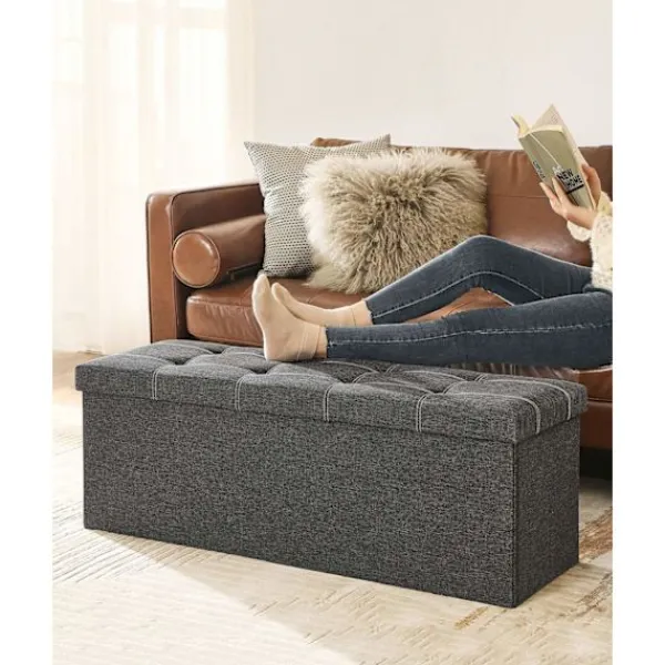 Rootz Living Kistor & Koffertar>Rootz Seat Chest Ottoman - Förvaringsbänk - Mörkgrå - MDF - Imiterat linne - Skum - Stor förvaringskapacitet - Robust konstruktion - Mångsidig användn | Fyndiq