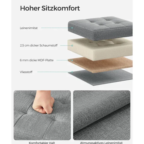 Rootz Living Sittpuffar>Rootz Seat Chest Ottoman - Förvaringspall - Fotstöd - Imiterad linne - MDF - Skum - 30cm x 30cm x 30cm - Ljusgrå - 1,6kg - 130kg Kapacitet - 22 liter | Fyndiq