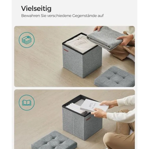 Rootz Living Sittpuffar>Rootz Seat Chest Ottoman - Förvaringspall - Fotstöd - Imiterad linne - MDF - Skum - 30cm x 30cm x 30cm - Ljusgrå - 1,6kg - 130kg Kapacitet - 22 liter | Fyndiq