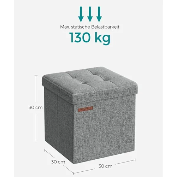 Rootz Living Sittpuffar>Rootz Seat Chest Ottoman - Förvaringspall - Fotstöd - Imiterad linne - MDF - Skum - 30cm x 30cm x 30cm - Ljusgrå - 1,6kg - 130kg Kapacitet - 22 liter | Fyndiq