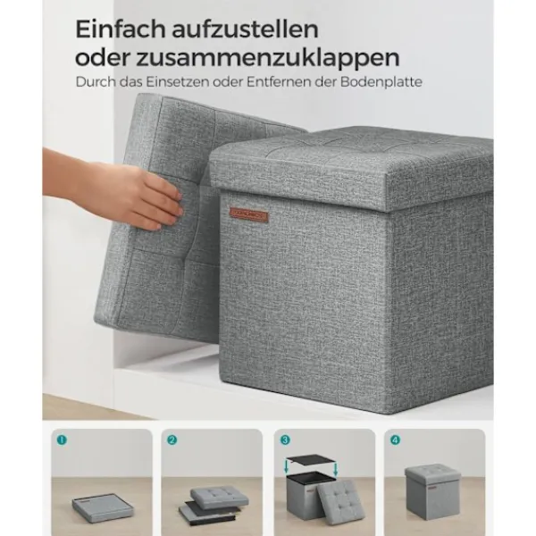 Rootz Living Sittpuffar>Rootz Seat Chest Ottoman - Förvaringspall - Fotstöd - Imiterad linne - MDF - Skum - 30cm x 30cm x 30cm - Ljusgrå - 1,6kg - 130kg Kapacitet - 22 liter | Fyndiq