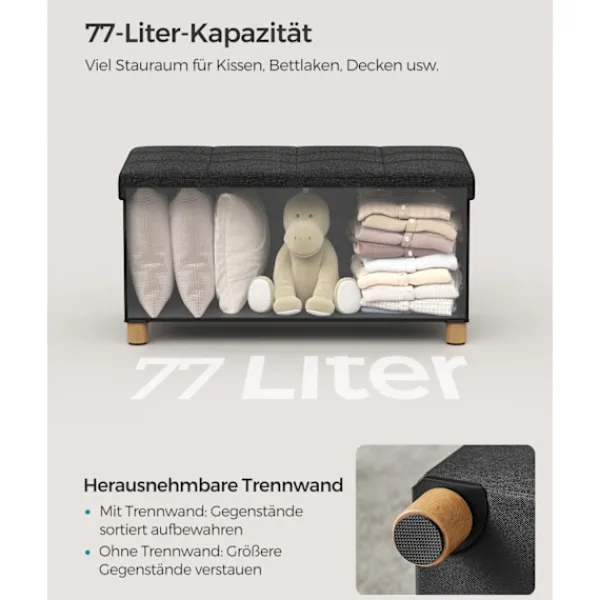 Rootz Living Kistor & Koffertar>Rootz Seat Chest Storage Ottoman - Svart Ottoman - Förvaringsbänk - Imiterad linne - Skumstoppning - MDF-konstruktion - 38cm x 76cm x 40cm - 6,5kg - 3 | Fyndiq