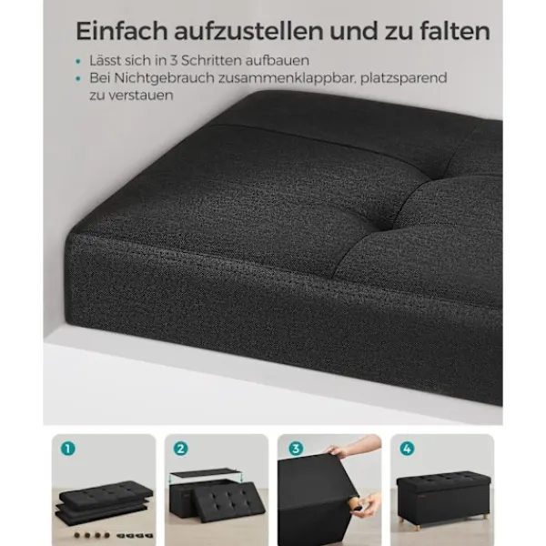 Rootz Living Kistor & Koffertar>Rootz Seat Chest Storage Ottoman - Svart Ottoman - Förvaringsbänk - Imiterad linne - Skumstoppning - MDF-konstruktion - 38cm x 76cm x 40cm - 6,5kg - 3 | Fyndiq