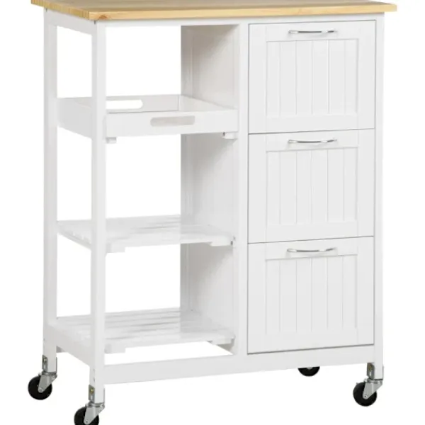 Rootz Living Köksö>Rootz Serveringsvagn - Hus på landet - Stilkök - Trallkök - Ökök - Vagn 3 lådor - Furu - Natur+Vit - 67L x 37W x 87H cm