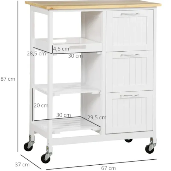 Rootz Living Köksö>Rootz Serveringsvagn - Hus på landet - Stilkök - Trallkök - Ökök - Vagn 3 lådor - Furu - Natur+Vit - 67L x 37W x 87H cm