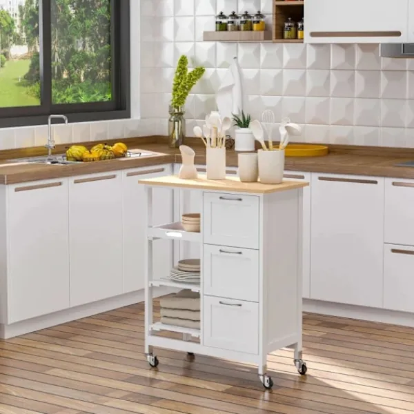 Rootz Living Köksö>Rootz Serveringsvagn - Hus på landet - Stilkök - Trallkök - Ökök - Vagn 3 lådor - Furu - Natur+Vit - 67L x 37W x 87H cm