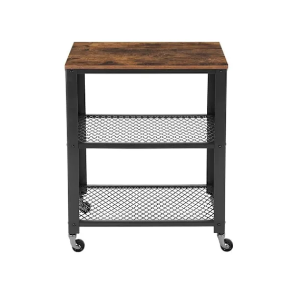 Rootz Living Småbord>Rootz serveringsvagn - 3-vånings serveringsvagn - 1 bordsskiva - 4 hjul med 2 bromsar - Hållbar och robust - Stålram + spånskiva - Vintage Brun-svart | Fyndiq