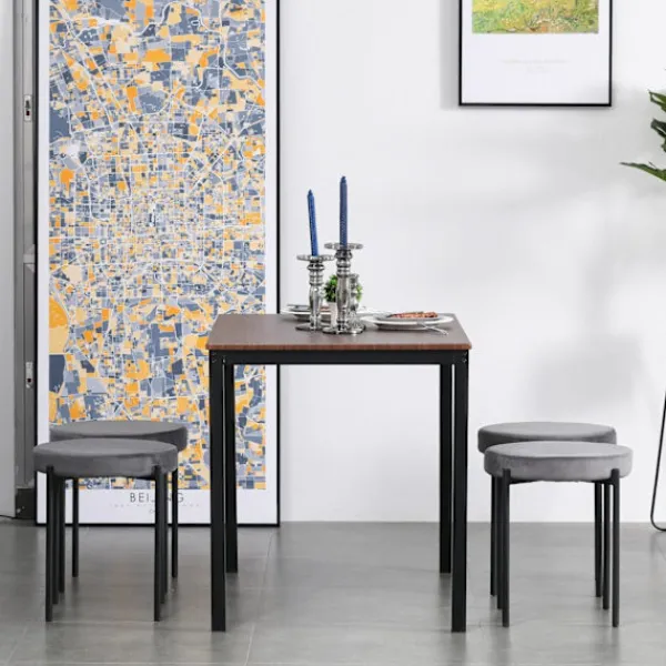 Rootz Living Pallar>Rootz Set Of 4 Matsal - Grå - Polyester, Stål - 16,33 cm x 16,33 cm x 18,11 cm