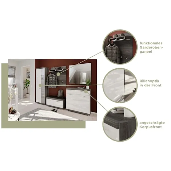 Rootz Living Byråer>Rootz Shoe Cabinet Scout - Garderob Piece - Shoe Organizer - High Gloss Front - Hållbart trä - 90 cm x 96 cm x 37 cm