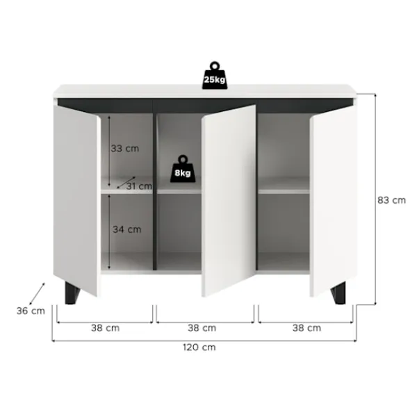 Rootz Living Sideboards>Rootz Sideboard - förvaringsskåp - Buffébord - Easy Care -ytor - 120 cm x 84 cm x 36 cm
