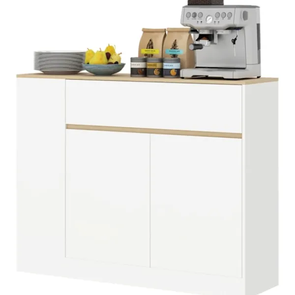 Rootz Living Sideboards>Rootz Sideboard Cabinet - Stor lagringsarrangör - Konsolbord - gott om förvaring - 105 x 30 x 81,5 cm - Modern vit - brun finish