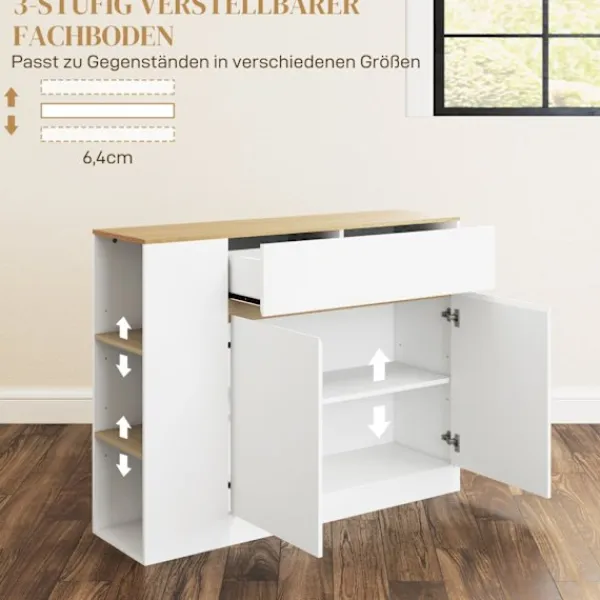 Rootz Living Sideboards>Rootz Sideboard Cabinet - Stor lagringsarrangör - Konsolbord - gott om förvaring - 105 x 30 x 81,5 cm - Modern vit - brun finish
