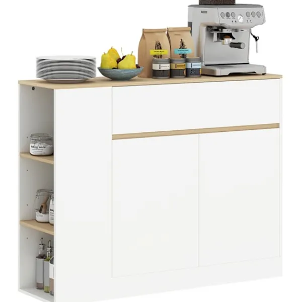 Rootz Living Sideboards>Rootz Sideboard Cabinet - Stor lagringsarrangör - Konsolbord - gott om förvaring - 105 x 30 x 81,5 cm - Modern vit - brun finish