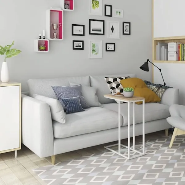 Rootz Living Småbord>Rootz sidobord - C-format gavelbord - Modernt soffbord - MDF & metallram - Stabil konstruktion - 45cm x 25cm Bordsskiva - 63,5cm Höjd