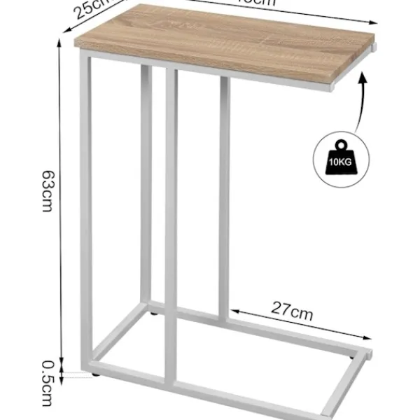 Rootz Living Småbord>Rootz sidobord - C-format gavelbord - Modernt soffbord - MDF & metallram - Stabil konstruktion - 45cm x 25cm Bordsskiva - 63,5cm Höjd