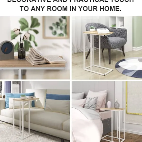 Rootz Living Småbord>Rootz sidobord - C-format gavelbord - Modernt soffbord - MDF & metallram - Stabil konstruktion - 45cm x 25cm Bordsskiva - 63,5cm Höjd