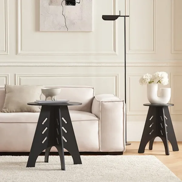 Rootz Living Småbord>Rootz sidobord i trä - Soffbord - Tappbord - Enkel montering - Miljövänlig - Bullerdämpande golvskydd - H48,5 x Ø30,5 cm - Svart