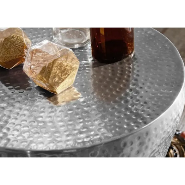Rootz Living Småbord>Rootz sidobord 41x41x41cm aluminium silver bord orientaliskt runt - Small Hammerschlag Abstellisch - Designer arkivbord metall modernt - Smalt bord