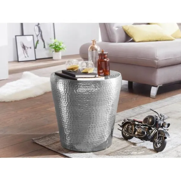 Rootz Living Småbord>Rootz sidobord 41x41x41cm aluminium silver bord orientaliskt runt - Small Hammerschlag Abstellisch - Designer arkivbord metall modernt - Smalt bord
