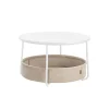 Rootz Living Soffbord>Rootz sidobordsset - Ändbord - Tygkorg - Förvaringslösning - 75 cm x 45 cm - 71,5 cm x 15 cm - Matt vit - Kamelbrun