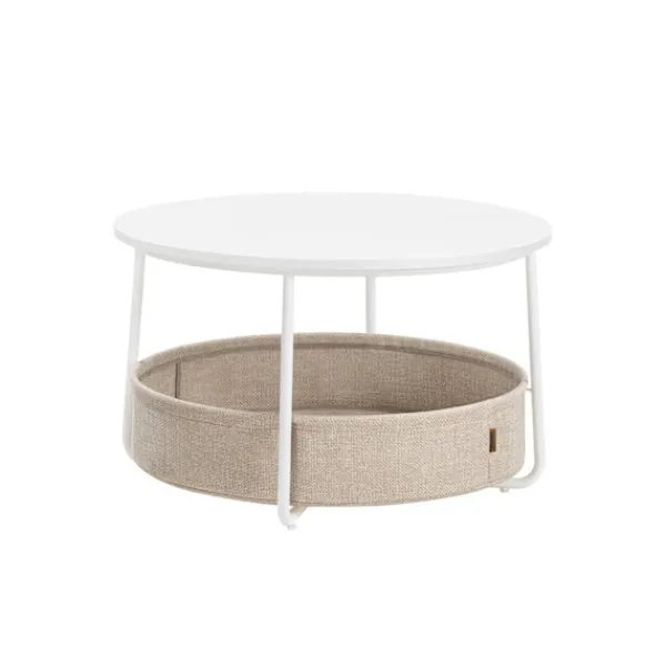 Rootz Living Soffbord>Rootz sidobordsset - Ändbord - Tygkorg - Förvaringslösning - 75 cm x 45 cm - 71,5 cm x 15 cm - Matt vit - Kamelbrun