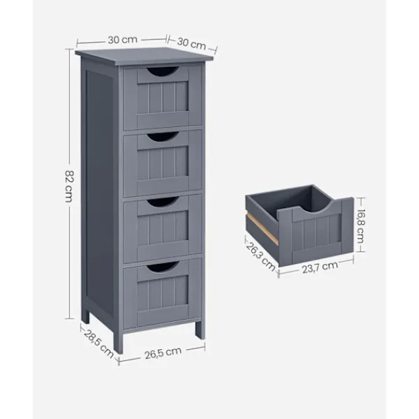 Rootz Living Byråer>Rootz sidoskåp med 4 lådor - Sängbord - Förvaringslåda - Ekfinish - 50cm x 40cm x 80cm