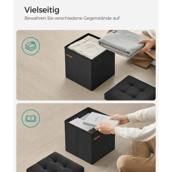 Rootz Living Kistor & Koffertar>Rootz sitskista - Förvaring Ottoman - Fotstöd - Imiterat linne - MDF - Skum - 30 cm x 30 cm x 30 cm - Basic Black - 1,6 kg - 130 kg Max belastning - 2 | Fyndiq