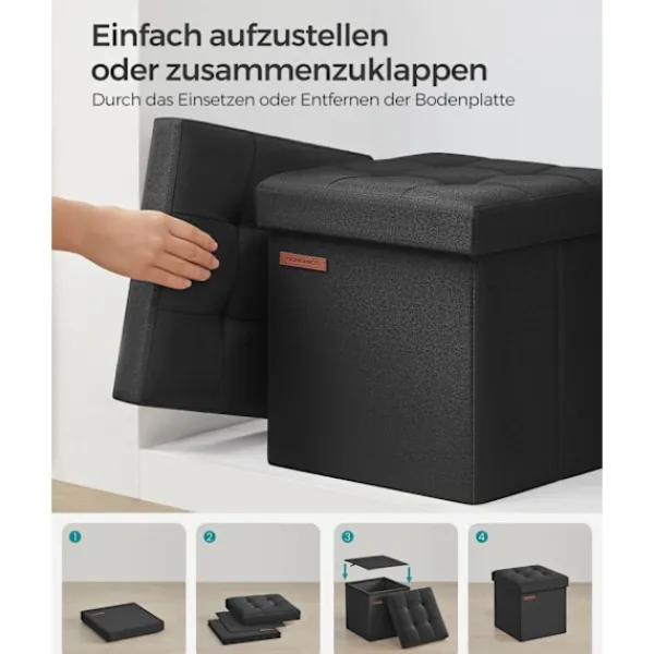 Rootz Living Kistor & Koffertar>Rootz sitskista - Förvaring Ottoman - Fotstöd - Imiterat linne - MDF - Skum - 30 cm x 30 cm x 30 cm - Basic Black - 1,6 kg - 130 kg Max belastning - 2 | Fyndiq
