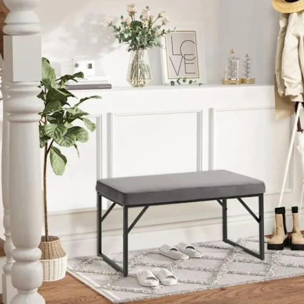 Rootz Living Balkongmöbler>Rootz Sittbänk - Stoppad kudde - Skobänk- Hallsbänk- Inklusive klädsel - Sammetspolyester - Mörkgrå + Svart - 100L x 35W x 47H cm