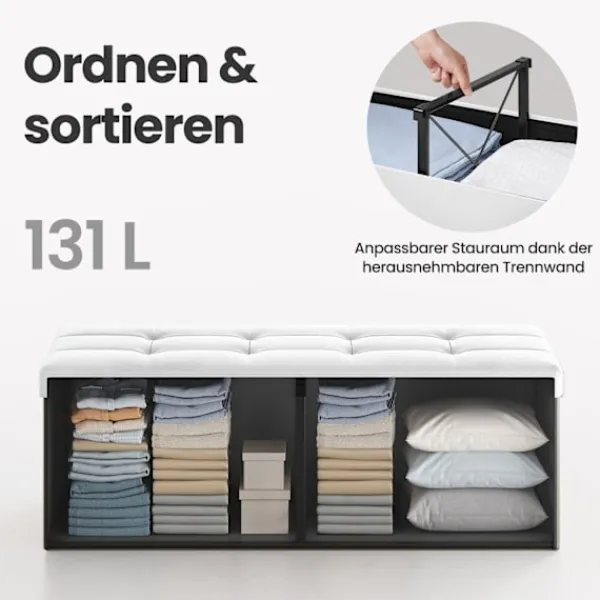 Rootz Living Kistor & Koffertar>Rootz sittplatser med förvaringsutrymme - fällbar sittbröst - förvaringskista - max motståndskraft 300 kg - 110 x 38 x 38 cm - vit PVC -täckning