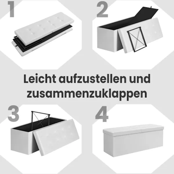Rootz Living Kistor & Koffertar>Rootz sittplatser med förvaringsutrymme - fällbar sittbröst - förvaringskista - max motståndskraft 300 kg - 110 x 38 x 38 cm - vit PVC -täckning